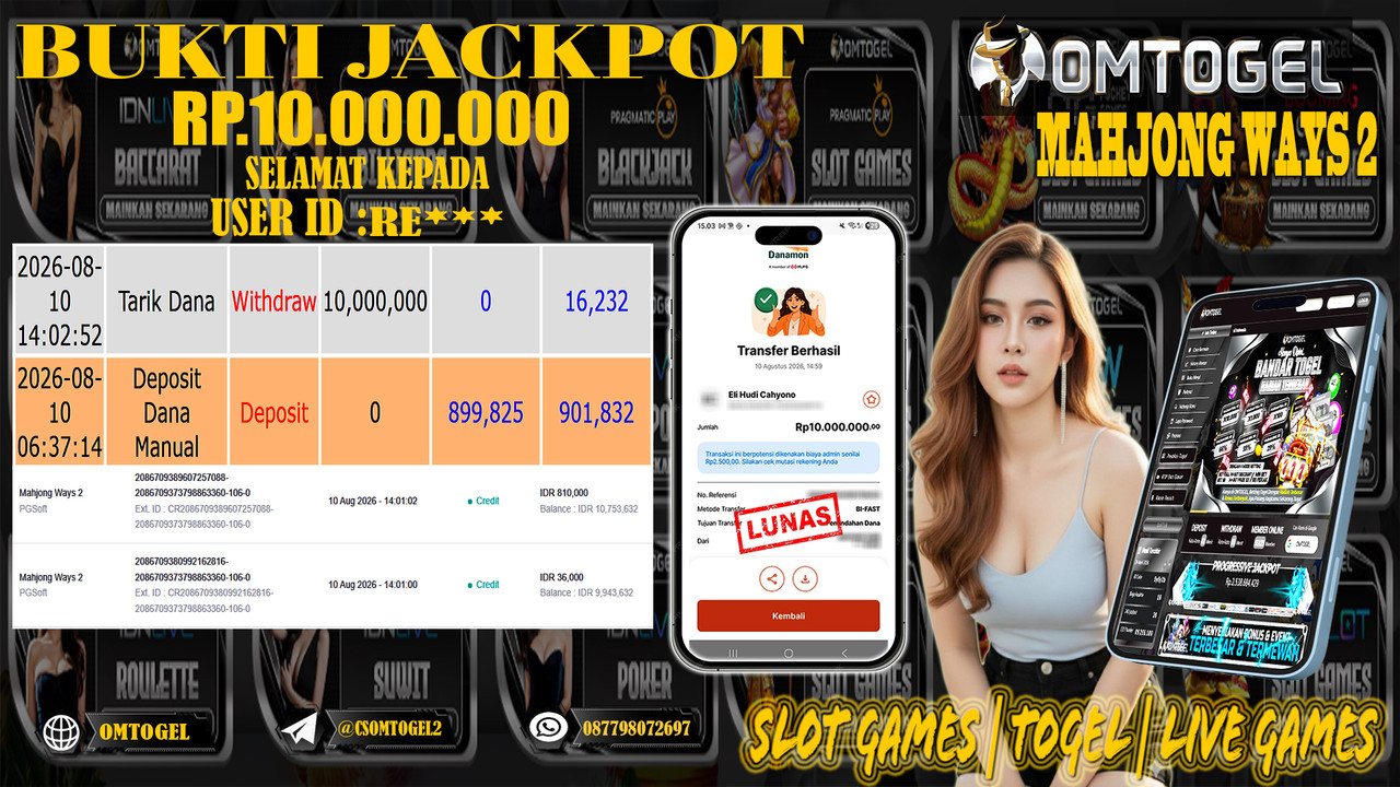 OMTOGEL JACKPOT PG SOFT MAHJONG WAYS 2  Rp,10,000,000,- DIBAYAR LUNAS