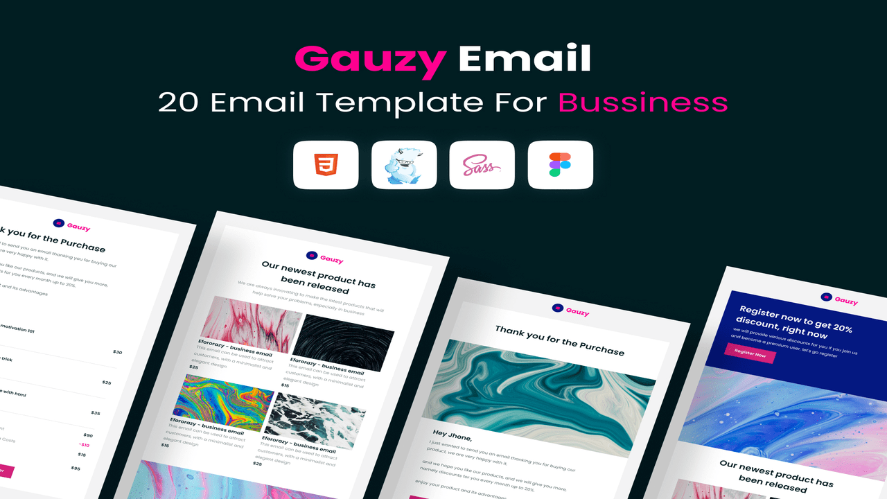 Gauzy – 20 Uniq Email Template for Bussiness Figma