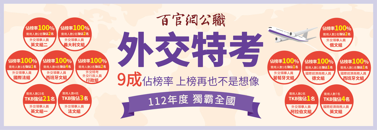 ,113年外交特考/國際經濟商務特考招考類組及需用人數公告,外交官考試補習首選TKB百官網公職