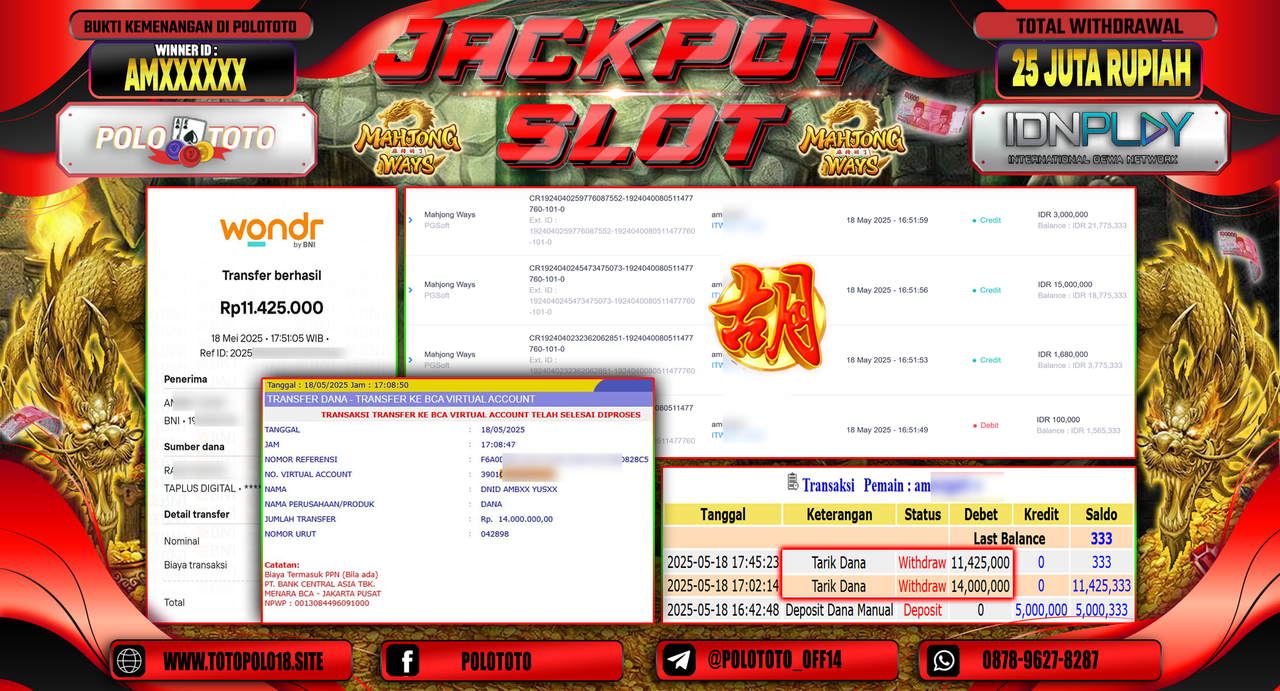 POLOTOTO JACKPOT SLOT MAHJONG WAYS Rp.25.425.000,-