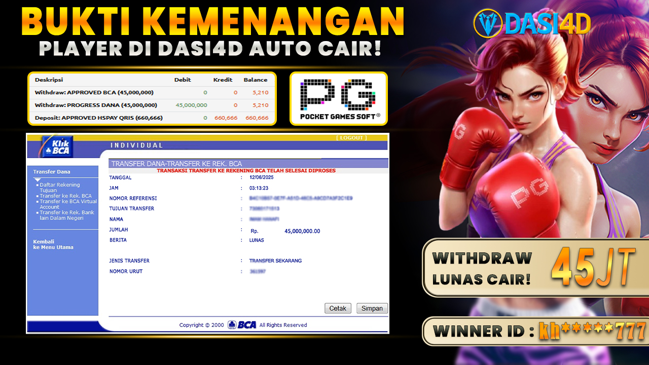 BUKTI KEMENANGAN 12 JUNI 2025 DI KNOCKOUT RICHES WD 45 JUTA
