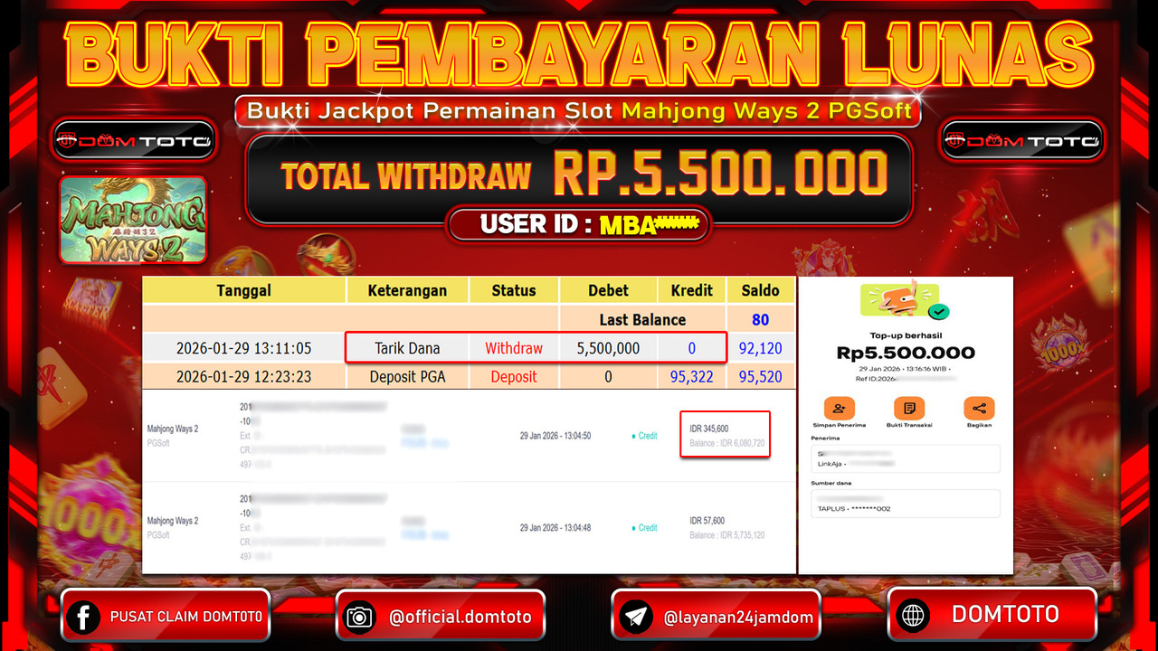 JACKPOT SLOT Mahjong Ways 2 PGSoft 29 JANUARI 2026