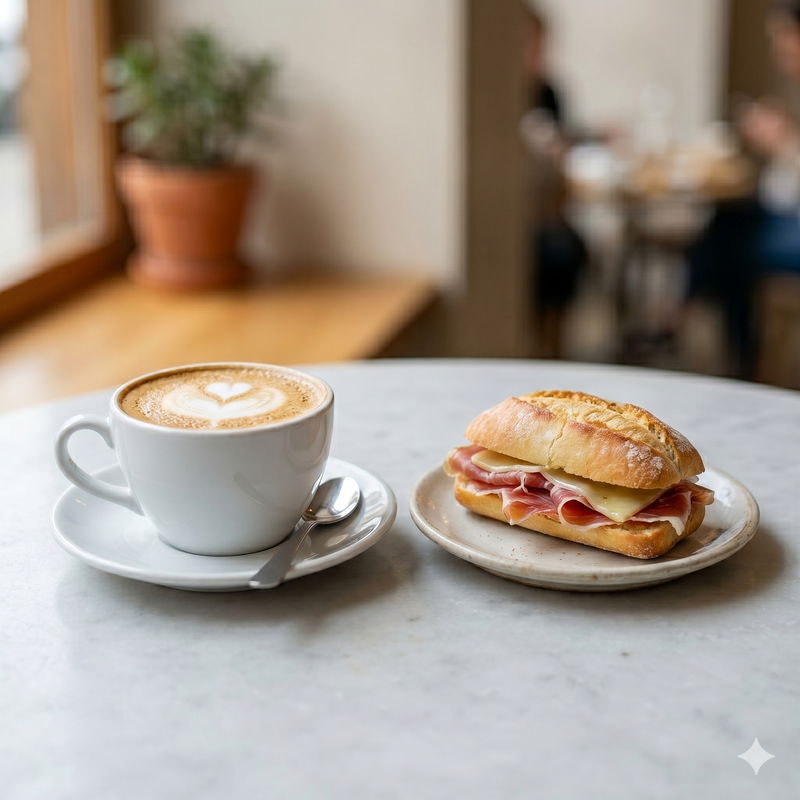 Mini Bocadillo Frío Y Café Con Leche (150 Ml. A 200 Ml. Aprox.)