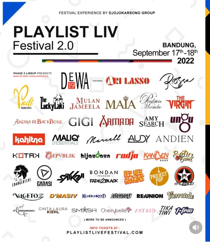 Line up terbaru Playlist Live Festival yang akan diadakan di Bandung pada 17-18 September 2022.