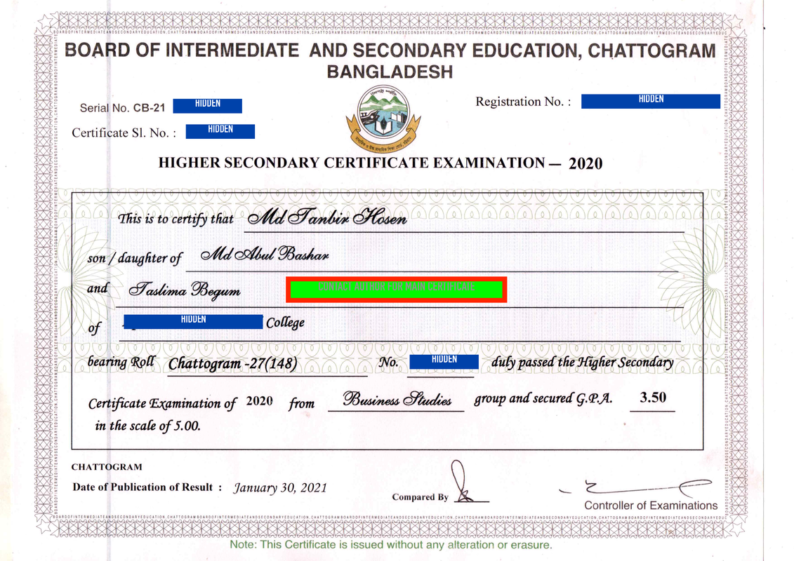 HSC Certificate