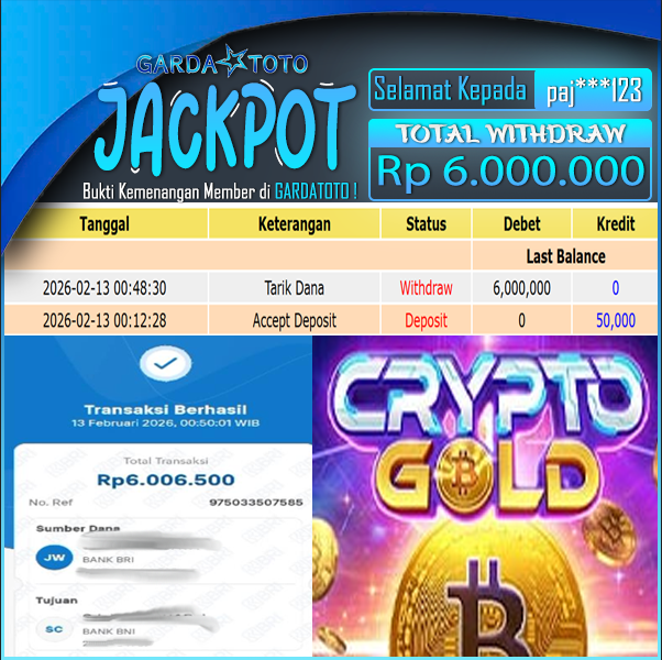 JACKPOT DI PERMAINAN SLOT PG SOFT Crypto Gold WD Rp 6.000.000,- DIBAYAR LUNAS GARDATOTO MANTAP!