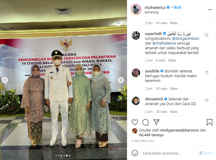 Dico Ganinduto dan Chacha Frederica saat momen pelantikan Bupati Kendal