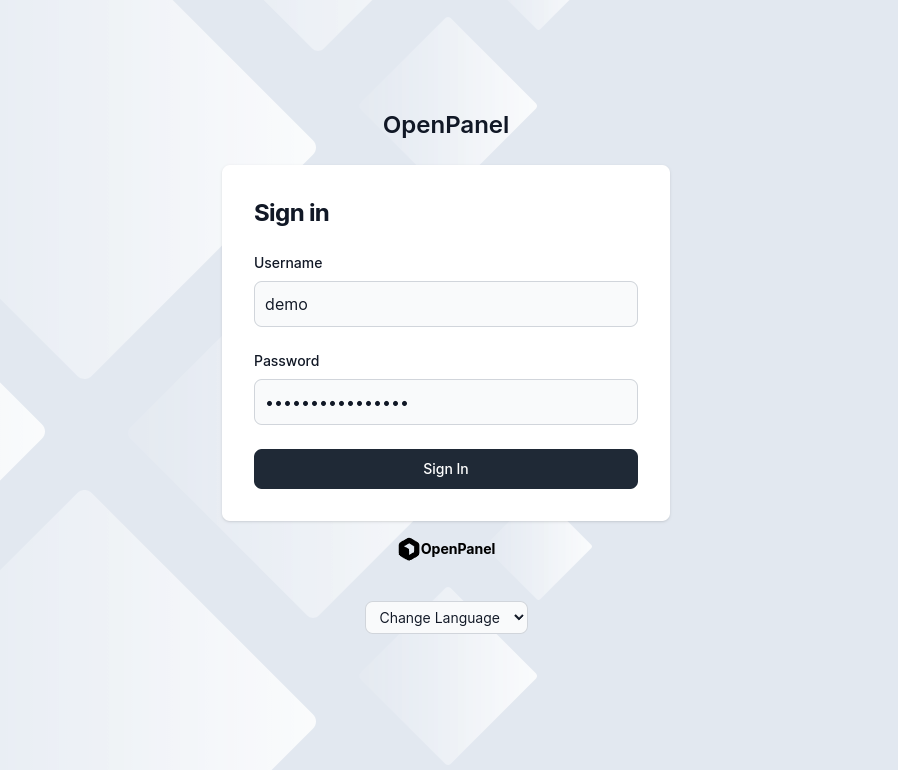 openpanel login page