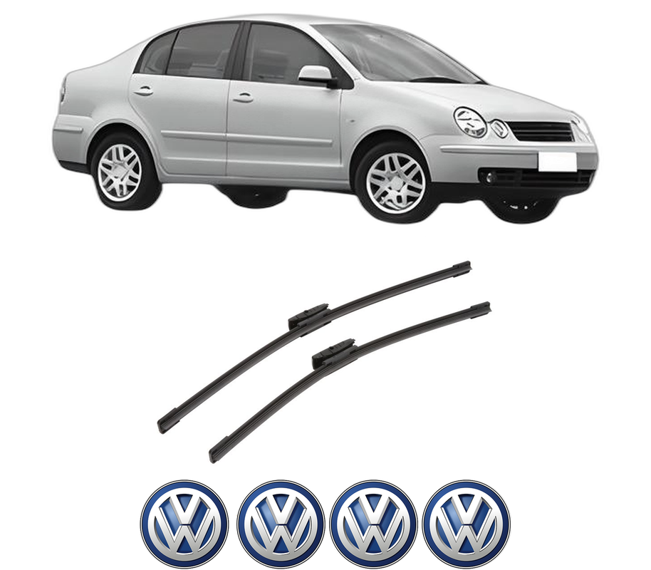 Set stergatoare auto Volkswagen POLO IV Saloon (9A4, 9A2, 9N2, 9A6) din 2002-2012, pentru parbriz auto, 2 bucati, Bosch Aerotwin Multi, din cauciuc siliconat rezistent, 4 Stickere Auto Volkswagen