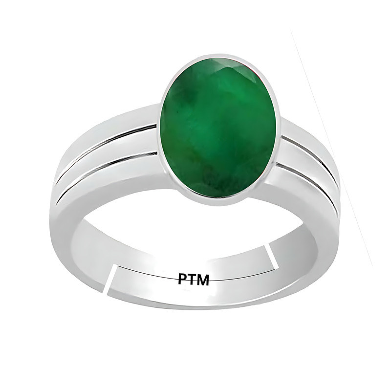 PTM 925 Sterling Silver emerald (panna) 3.25 to 10.25 Ratti or 3.00 to 9.50 carat Astrological Gemstone Bis Hallmark Adjustable Ring for Men & Women