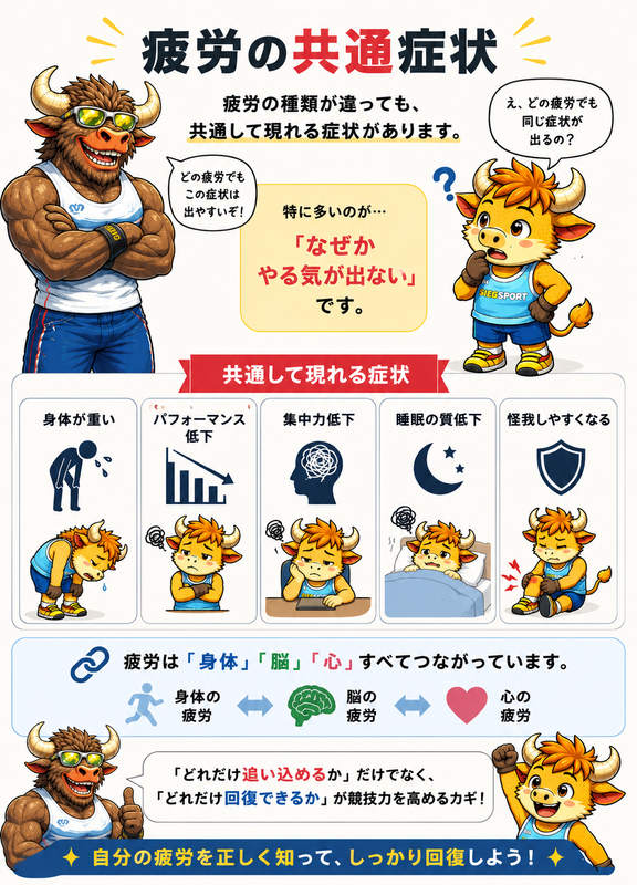 疲労の種類と共通症状の説明画像