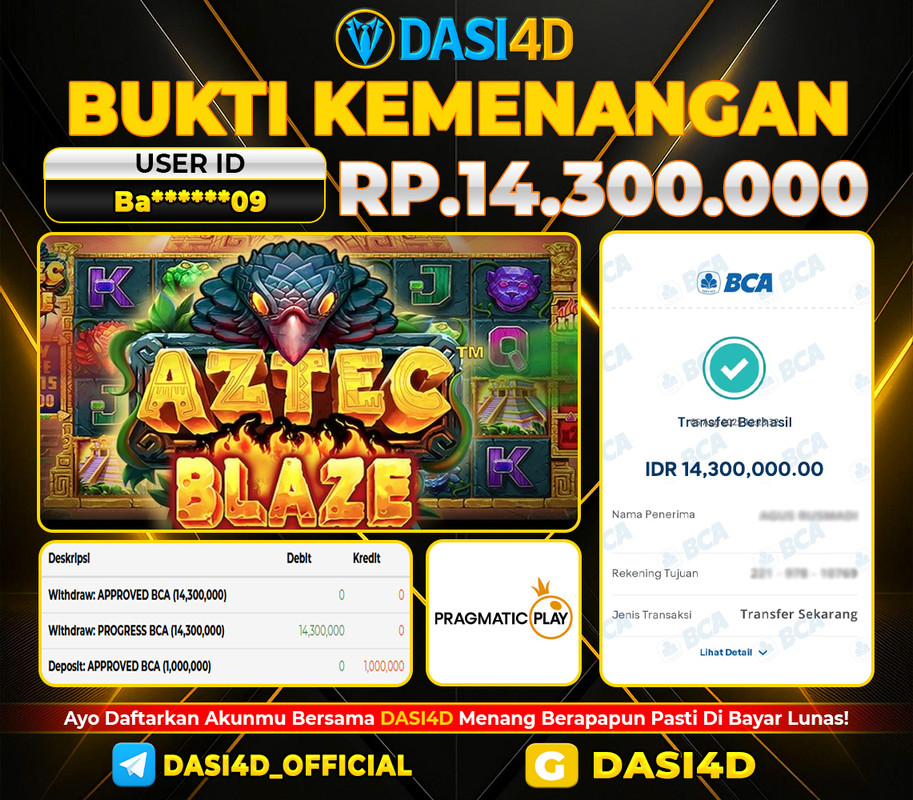BUKTI KEMENANGAN 05 AGUSTUS DI AZTEC BLAZE WD 14.300.000