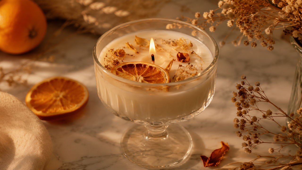 Vela premium aromática em taça de vidro