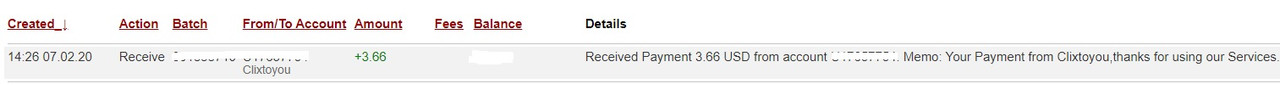 3rd payment from Clixtoyou ( 3,66$ ) Clixtoyoupayment