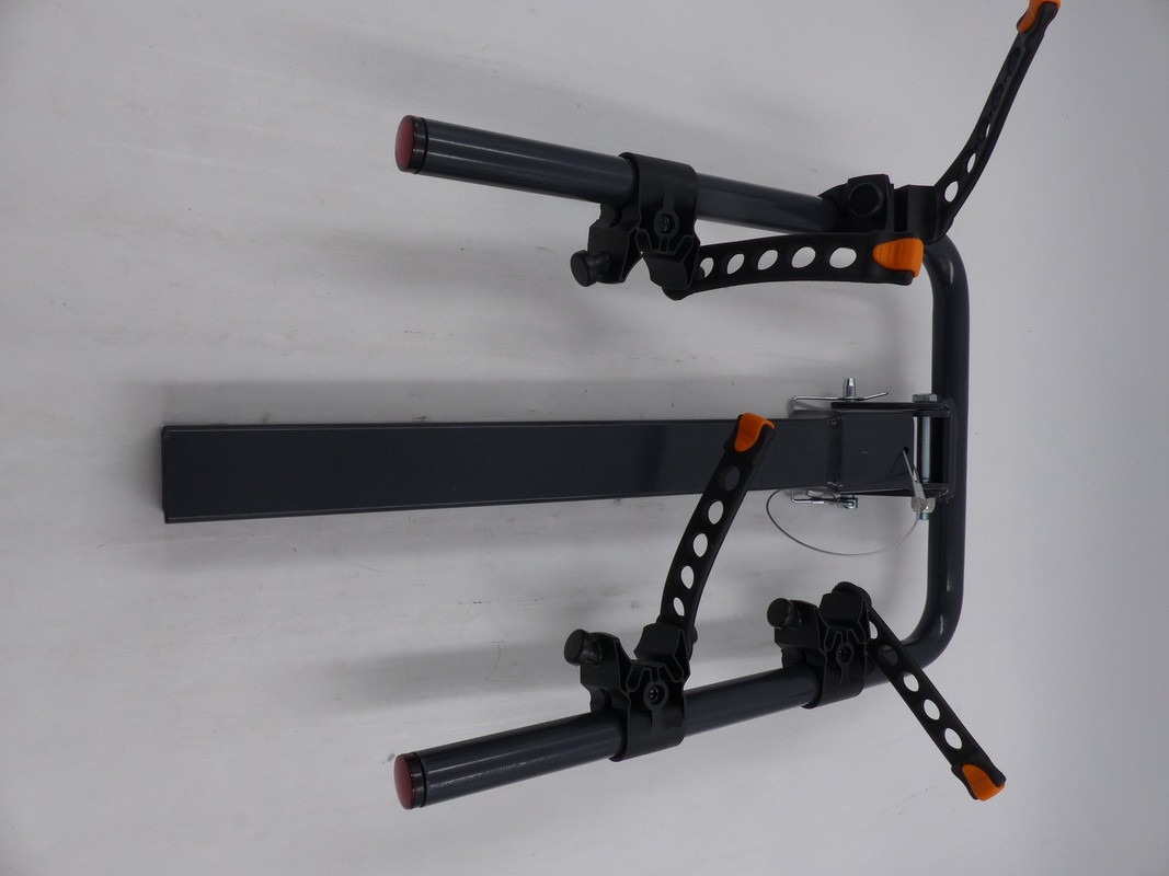 SMALL BLACK AND ORANGE BIKE RACK FOR CAR HITCH FITS TWO BIKES