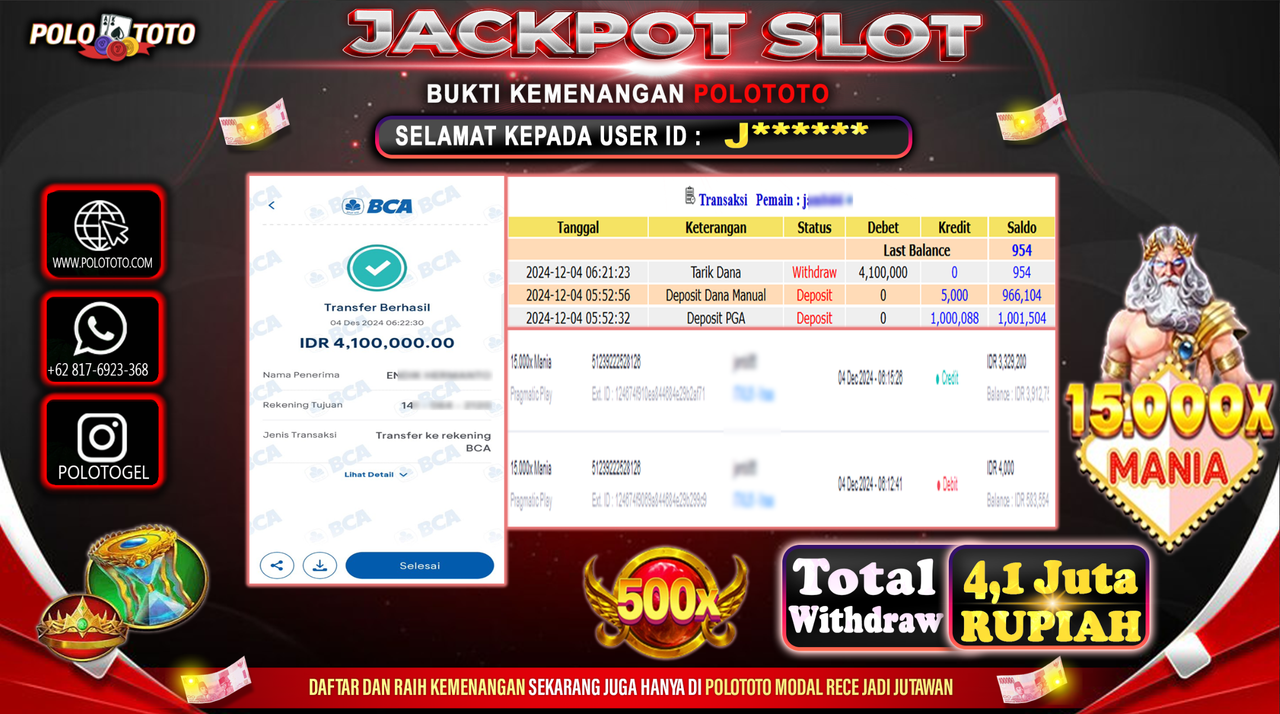 POLOTOTO JACKPOT SLOT 15000x MANIA Rp.4,100.000,-