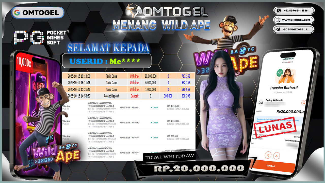 OMTOGEL JACKPOT PGSOFT WILD APE 20 JUTA DI BAYAR LUNAS ,-