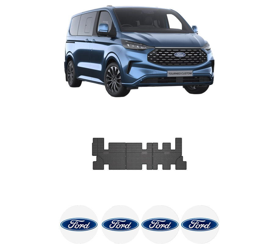 Set covorase presuri FORD TOURNEO CUSTOM V710 Bus (NXN) din 2023, auto, din cauciuc thermoplastic, 4 Stickere auto cu FORD