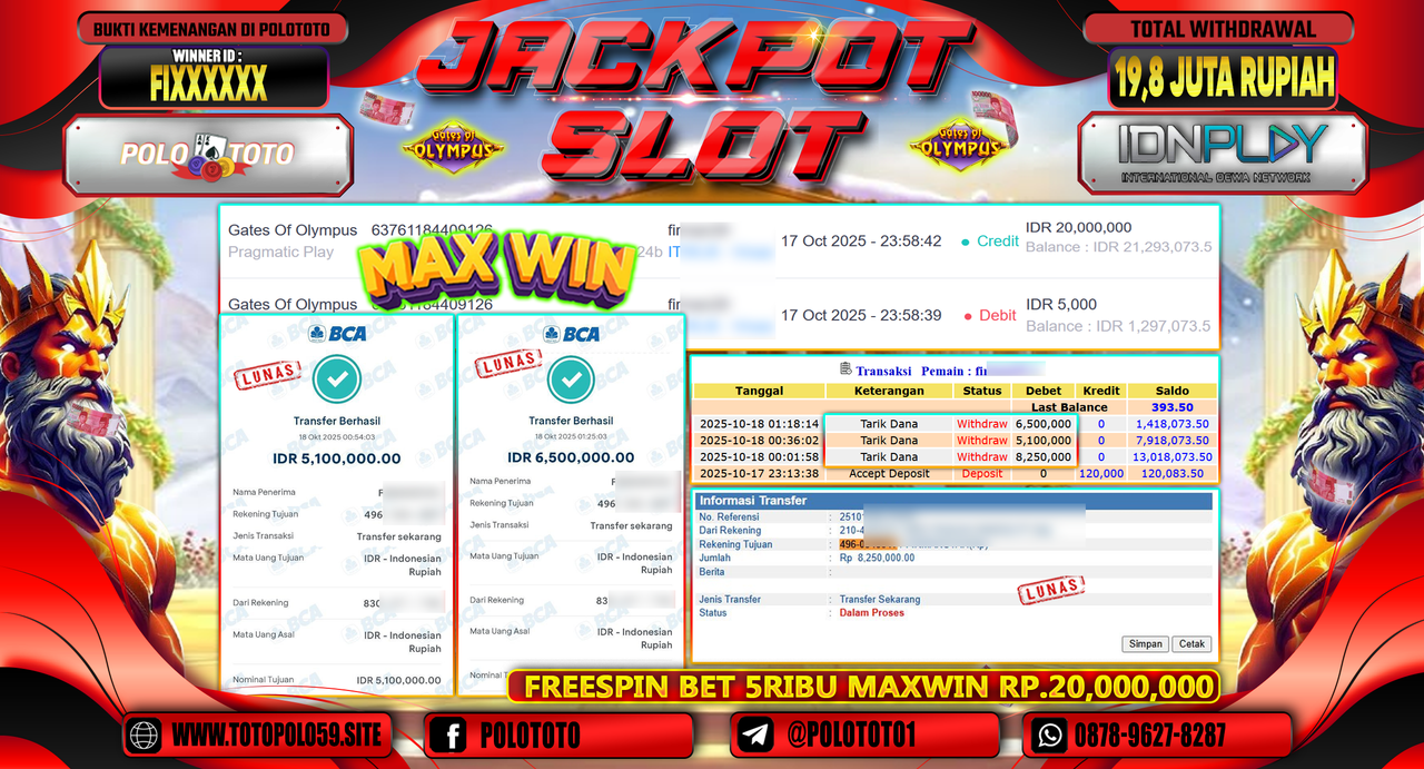POLOTOTO JACKPOT SLOT GATES OF OLYMPUS Rp.19.800.000,- LUNAS