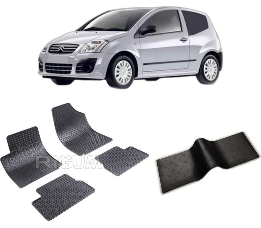 Set covorase auto CITROEN C2 din 2003-10.2009, cu covoras tunel median, CAROSERIE HATCHBACK, Presuri cauciuc 100%, compatibil cu autoturismul CITROEN C2, Rigum
