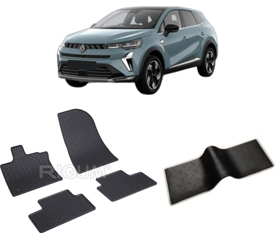 Set covorase auto RENAULT CAPTUR II E-TECH FULL HYBRID FACELIFT din 07.2024-PREZENT, cu covoras tunel median, CAROSERIE SUV, Presuri cauciuc 100%, compatibil cu autoturismul RENAULT CAPTUR II E-TECH FULL HYBRID FACELIFT, Rigum
