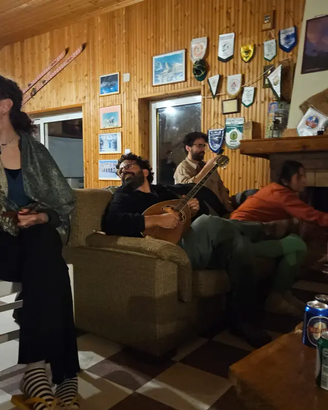 The gang playing music in the night