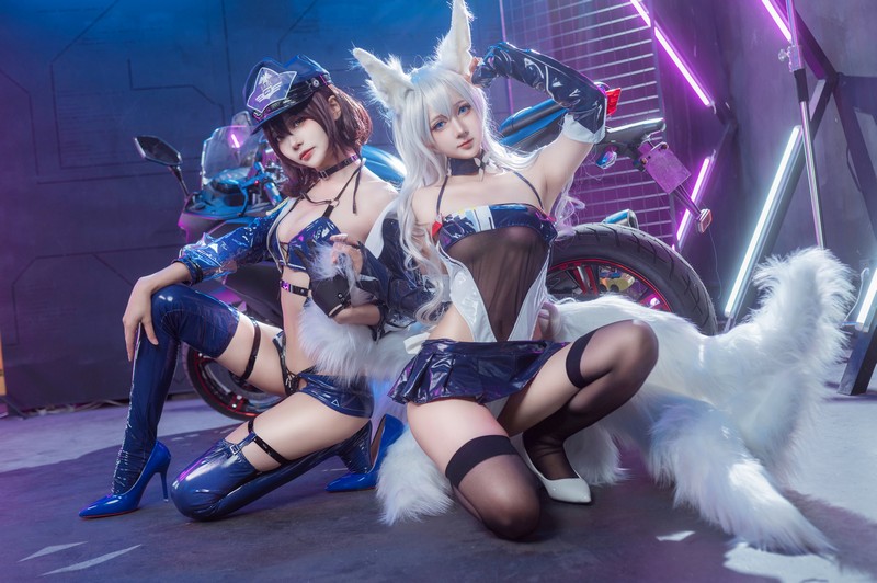 艾西Aiwest 碧蓝航线巴尔的摩&信浓赛车女郎Cosplay写真图集 双人高清图集 47P (200.7M)插图1
