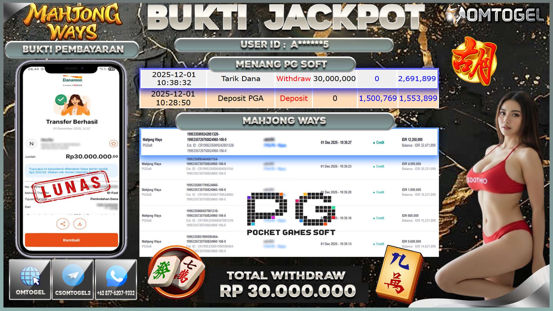 OMTOGEL JACKPOT PGSOFT MAHJONG WAYS  ,30 JUTA DI BAYAR LUNAS ,-