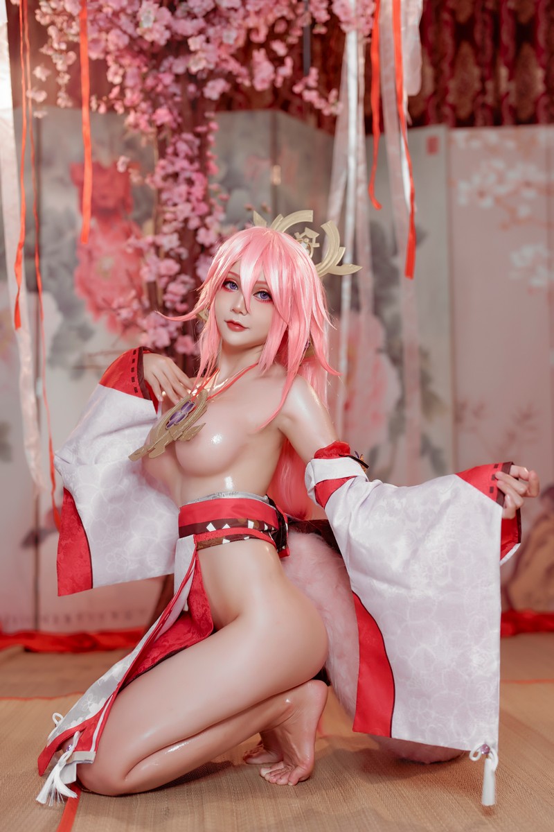 Joyce Lin2x Yae Miko Cosplay Genshin Impact 高清写真 35P插图3