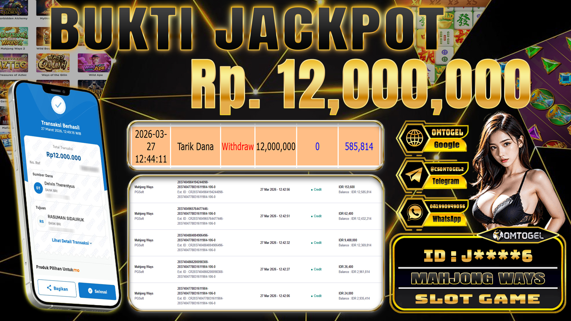 OMTOGEL JACKPOT PG SOFT MAHJONG WAYS ,12 JUTA DI BAYAR LUNAS ,-