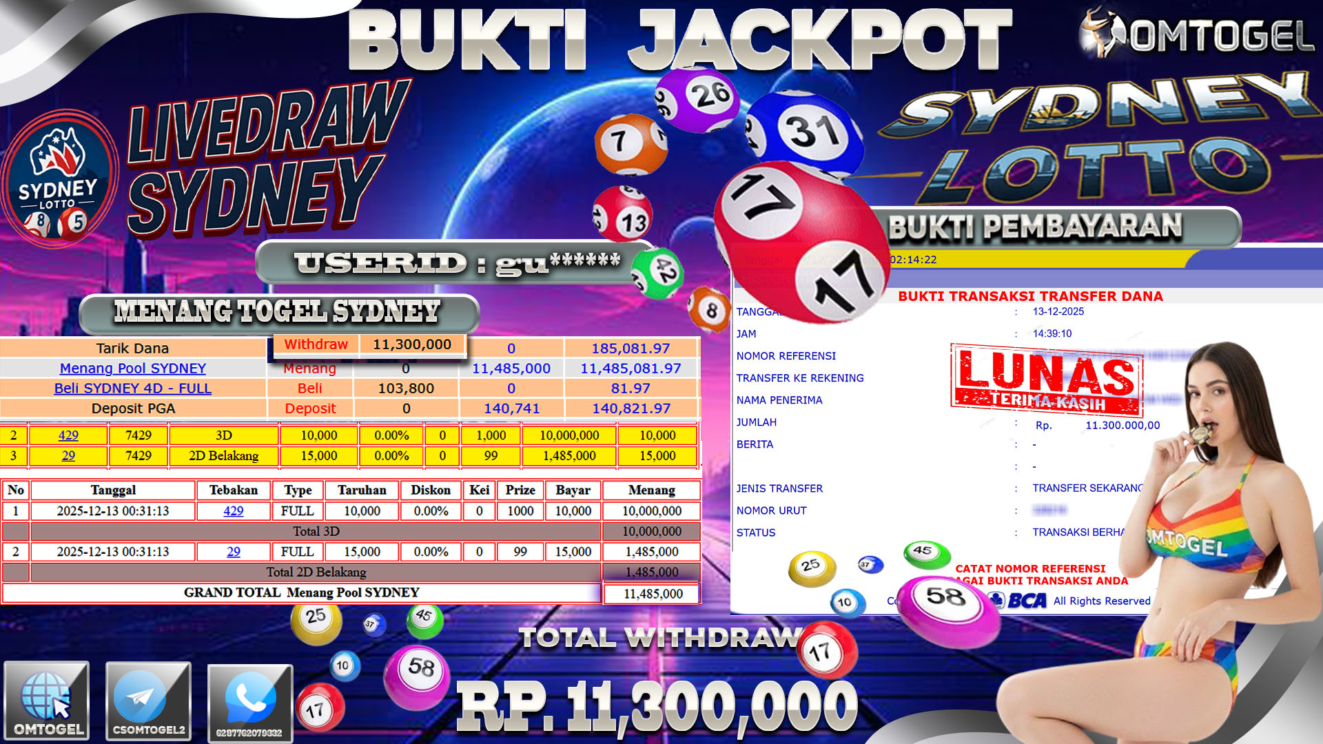 OMTOGEL JACKPOT TOGEL SYDNEY LOTTO,11 JUTA DI BAYAR LUNAS ,-