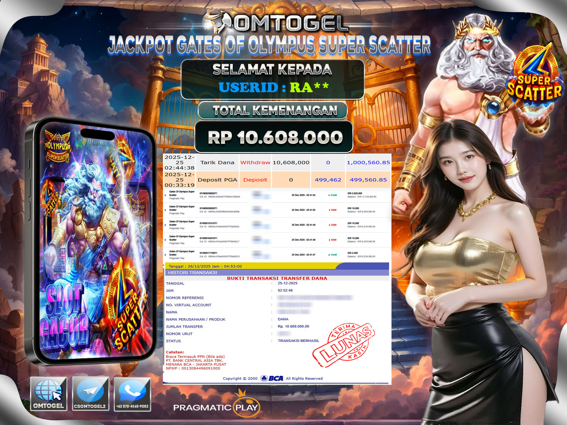 OMTOGEL JACKPOT PRAGMATIC PLAY GATES OF OLYMPUS SUPER SCATTER ,10 JUTA DI BAYAR LUNAS ,-