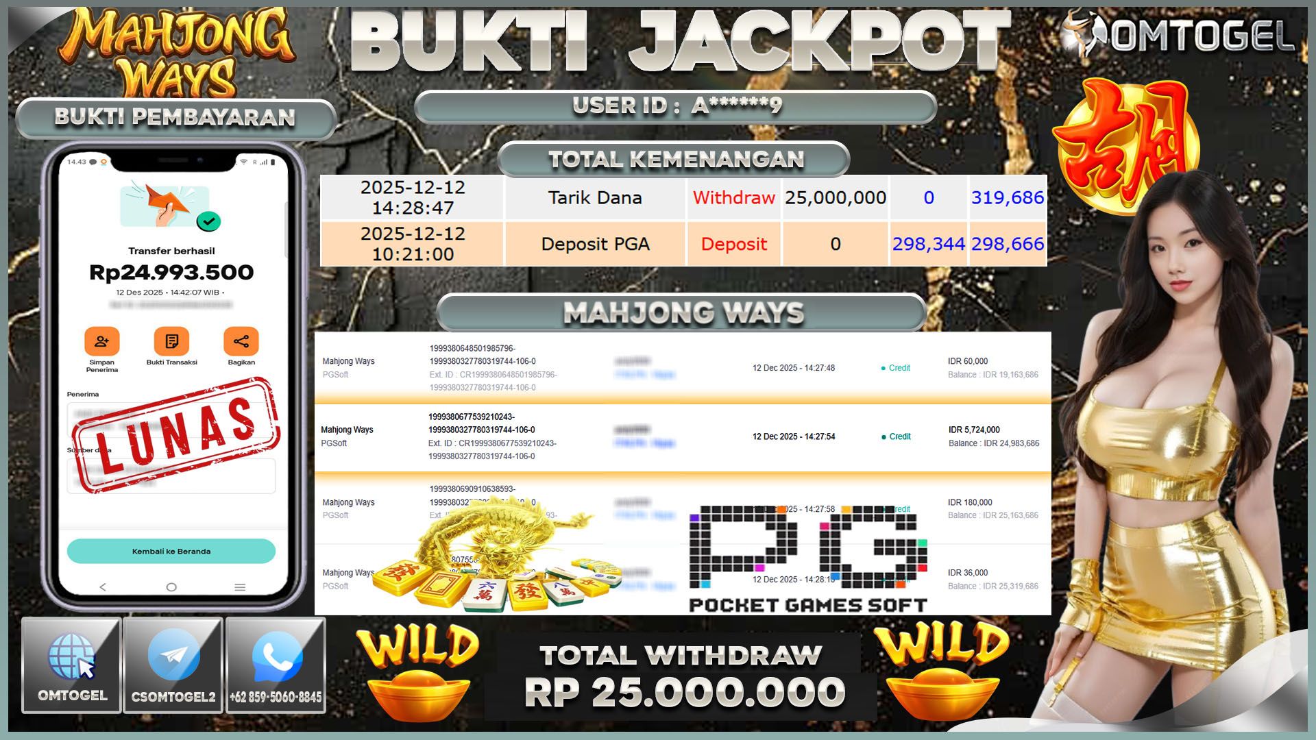 OMTOGEL JACKPOT PG SOFT MAHJONG WAYS ,25 JUTA DI BAYAR LUNAS ,-