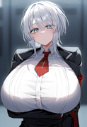 depth of field, 1girl, faust (limbus company), short hair, white hair, {{giganti s-4263383