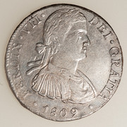 8 Reales 1809. Fernando VII. México HJ Busto imaginario. Dedicada a 10 pfennig y Gobierno Provisional PAS5016b