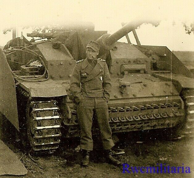 BEST! German Panzerman Posed by Sturmgeschütz Panzer Tank w Skirt Armor!!!(1)