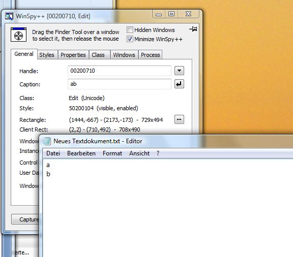 Draged  winspy  into  text editor