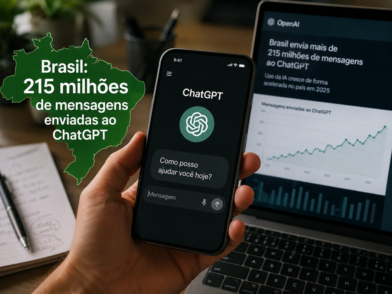 Brasil já envia 215 milhões de mensagens por dia ao ChatGPT e a OpenAI quer transformar uso em negócios