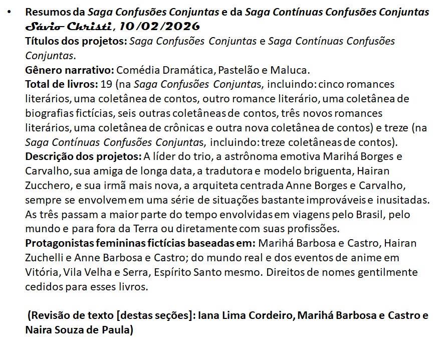 14 Resumo da Saga Confusões Conjuntas e da Saga Contínuas Confusões Conjuntas