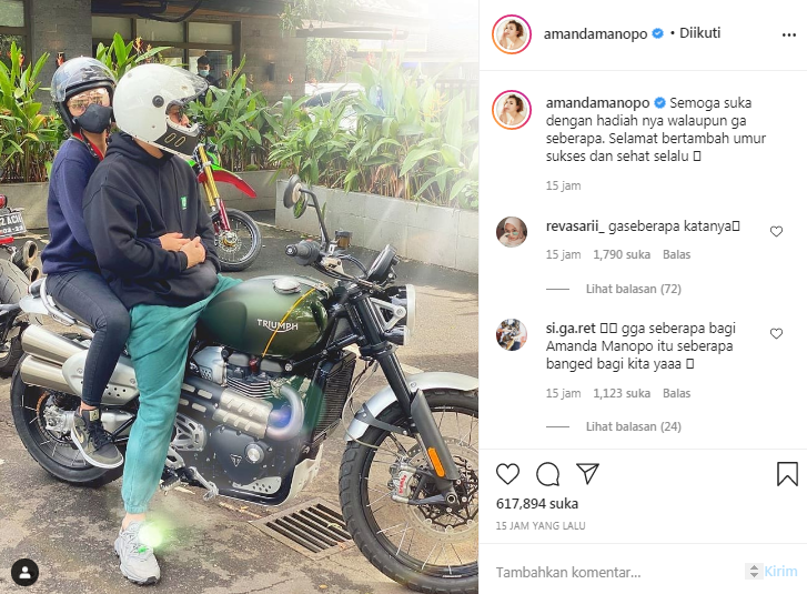 Billy Syahputra dapat hadiah motor gede mewah dari Amanda Manopo