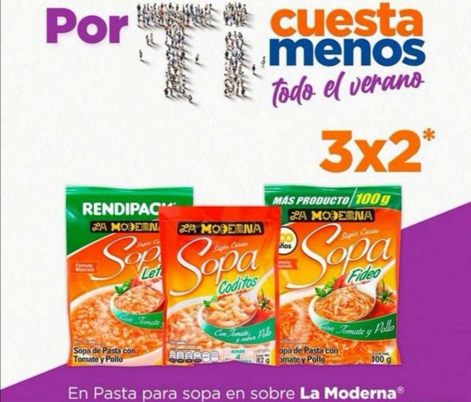 Chedraui: 3x2 en Sopas en Sobre Tomate La Moderna 