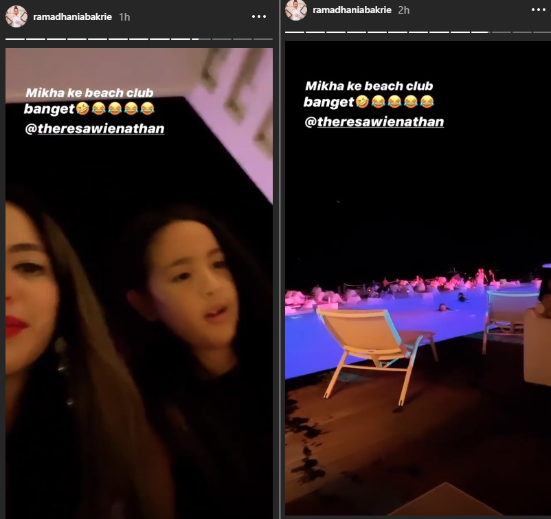 Nia Ramadhani mengajak Mikhayla ke beach club