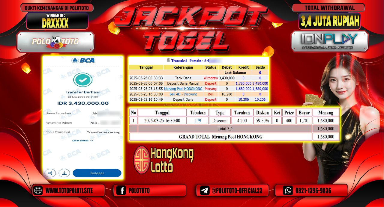 POLOTOTO JACKPOT TOGEL PASARAN HONGKONG Rp.3.400.000,- LUNAS