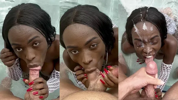 Ebonygirlfriend Sucks A BWC In The Pool