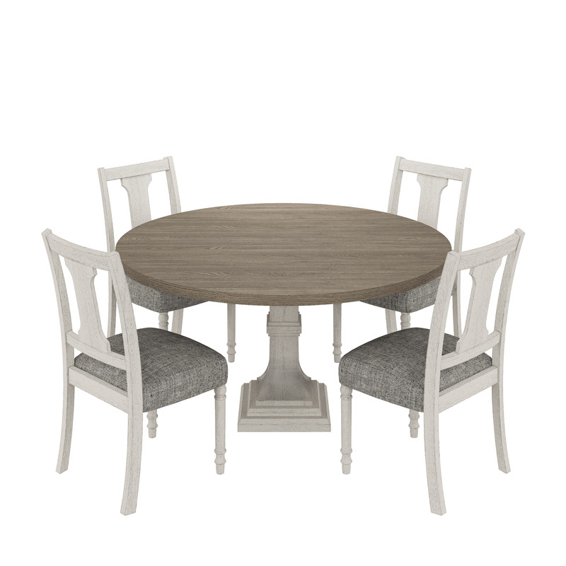 Tannen 59"&quotW Round White And Gray 5-Pc Dining Table Set