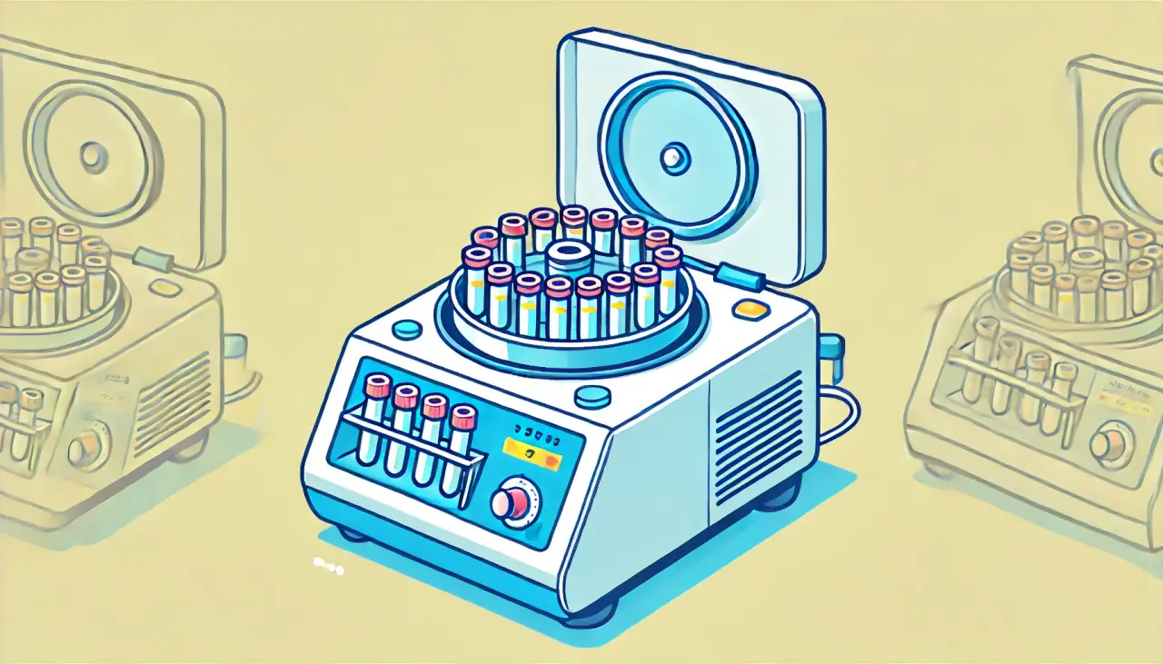 Close-up of a centrifuge machine used for density gradient sperm washing in IVF clinics