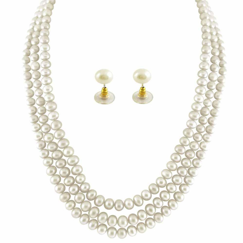 Three Lines Pearl Necklace Set