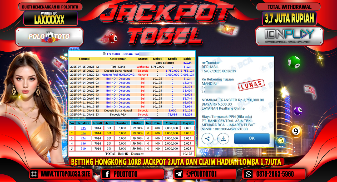 POLOTOTO JACKPOT TOGEL HONGKONG LOTTO Rp.3.750.000,-