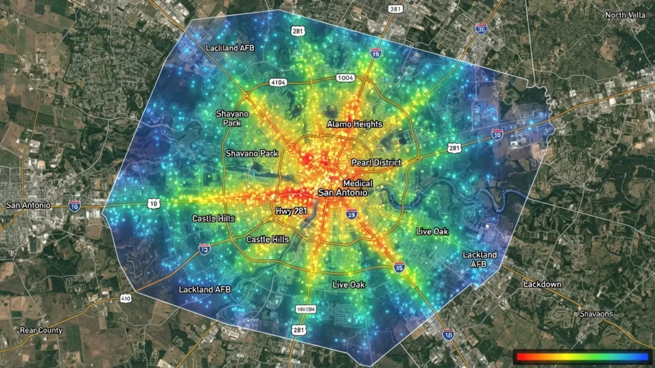 San Antonio Bexar County cell tower coverage map showing signal density