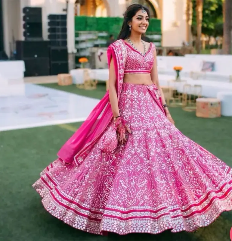 Pink Mirror Work Lehenga for Wedding
